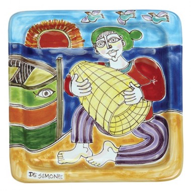 Piatto quadrato 20x20 DS 17 Pescatore con rete Piatto quadrato 20x20 DS 17 Pescatore con rete